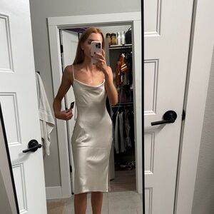 Express Cream Satin Midi Dress